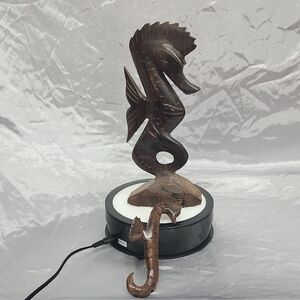 Hand Carved Wooden Seahorse Sculptures Set Of 2 at 7 and 12"